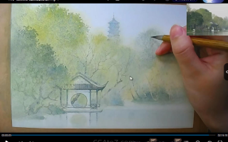 画酿幸福第82期 溪风桃年国风场景插画水彩课